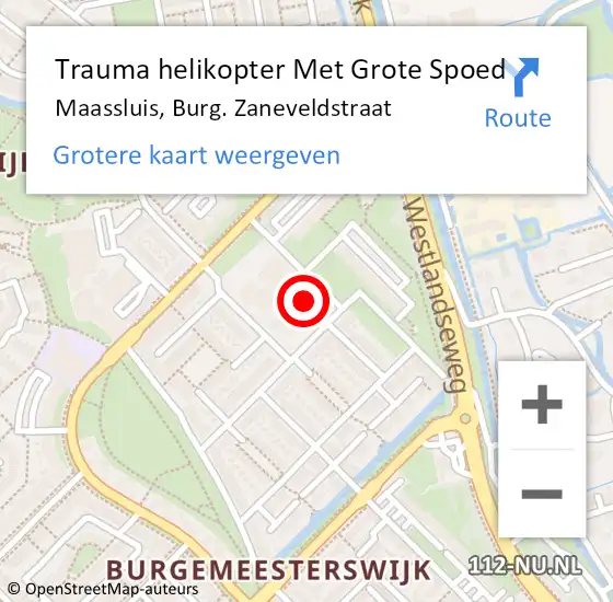 Locatie op kaart van de 112 melding: Trauma helikopter Met Grote Spoed Naar Maassluis, Burg. Zaneveldstraat op 2 januari 2022 18:48