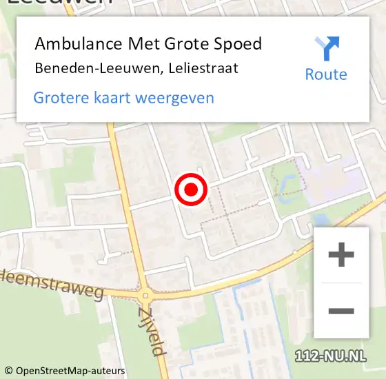 Locatie op kaart van de 112 melding: Ambulance Met Grote Spoed Naar Beneden-Leeuwen, Leliestraat op 2 januari 2022 19:27