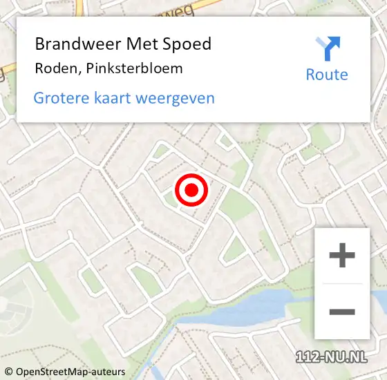 Locatie op kaart van de 112 melding: Brandweer Met Spoed Naar Roden, Pinksterbloem op 2 januari 2022 20:02