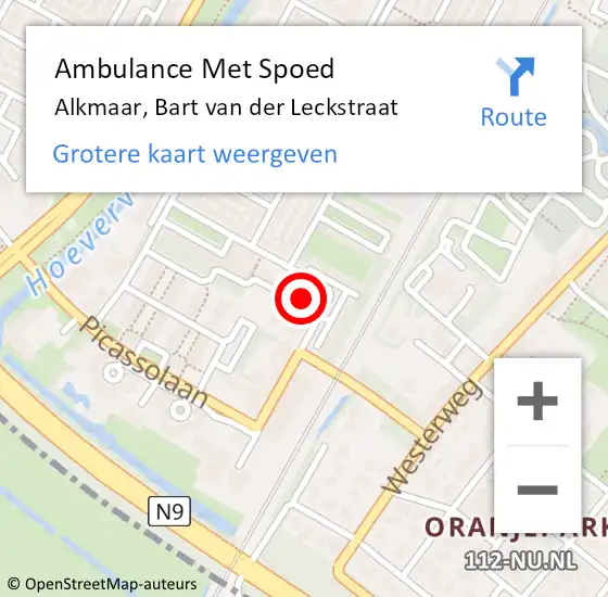 Locatie op kaart van de 112 melding: Ambulance Met Spoed Naar Alkmaar, Bart van der Leckstraat op 2 januari 2022 20:14