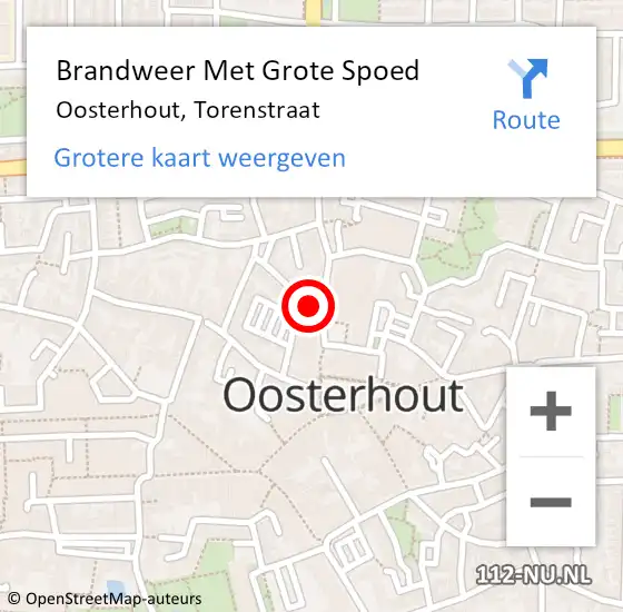 Locatie op kaart van de 112 melding: Brandweer Met Grote Spoed Naar Oosterhout, Torenstraat op 2 januari 2022 21:52