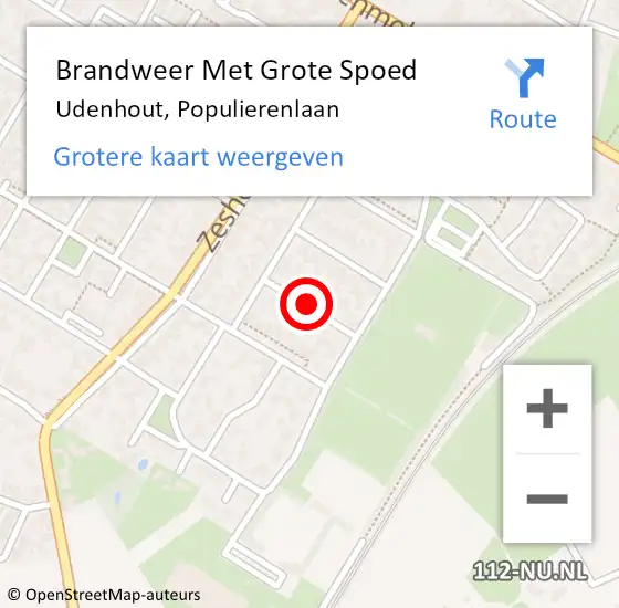 Locatie op kaart van de 112 melding: Brandweer Met Grote Spoed Naar Udenhout, Populierenlaan op 2 januari 2022 22:00