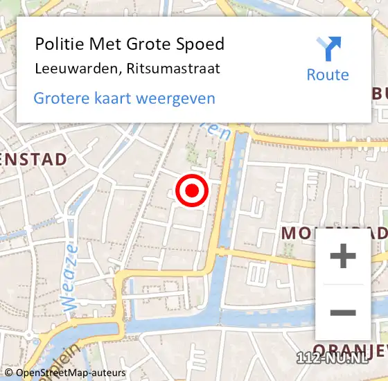 Locatie op kaart van de 112 melding: Politie Met Grote Spoed Naar Leeuwarden, Ritsumastraat op 2 januari 2022 22:34