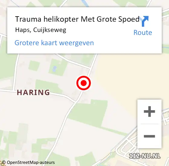 Locatie op kaart van de 112 melding: Trauma helikopter Met Grote Spoed Naar Haps, Cuijkseweg op 2 januari 2022 23:18