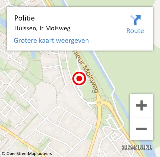 Locatie op kaart van de 112 melding: Politie Huissen, Ir Molsweg op 2 januari 2022 23:25