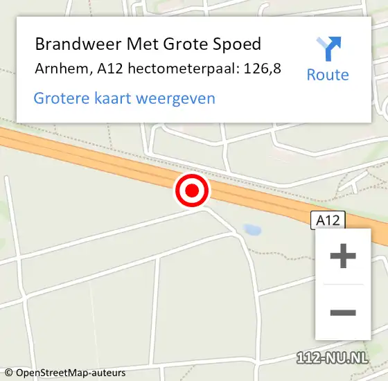Locatie op kaart van de 112 melding: Brandweer Met Grote Spoed Naar Arnhem, A12 hectometerpaal: 126,8 op 3 januari 2022 00:14