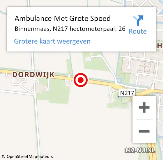 Locatie op kaart van de 112 melding: Ambulance Met Grote Spoed Naar Binnenmaas, N217 hectometerpaal: 26 op 3 januari 2022 00:28