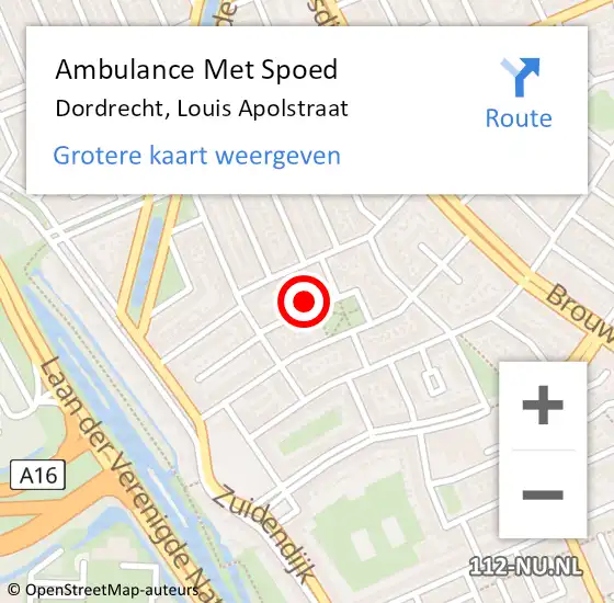 Locatie op kaart van de 112 melding: Ambulance Met Spoed Naar Dordrecht, Louis Apolstraat op 3 januari 2022 01:33