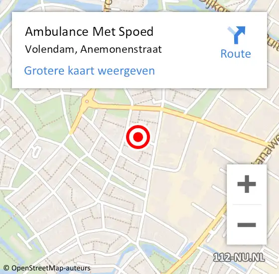 Locatie op kaart van de 112 melding: Ambulance Met Spoed Naar Volendam, Anemonenstraat op 3 januari 2022 02:54