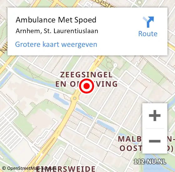 Locatie op kaart van de 112 melding: Ambulance Met Spoed Naar Arnhem, St. Laurentiuslaan op 3 januari 2022 02:55