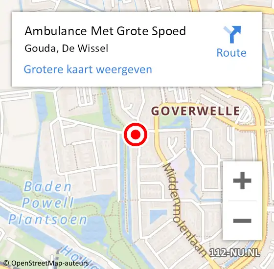 Locatie op kaart van de 112 melding: Ambulance Met Grote Spoed Naar Gouda, De Wissel op 3 januari 2022 03:08