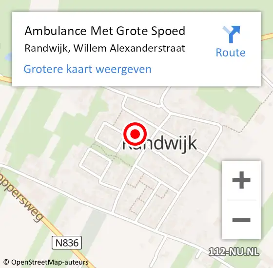 Locatie op kaart van de 112 melding: Ambulance Met Grote Spoed Naar Randwijk, Willem Alexanderstraat op 4 juli 2014 09:28