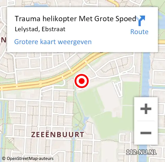 Locatie op kaart van de 112 melding: Trauma helikopter Met Grote Spoed Naar Lelystad, Ebstraat op 3 januari 2022 04:21