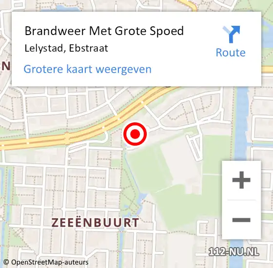 Locatie op kaart van de 112 melding: Brandweer Met Grote Spoed Naar Lelystad, Ebstraat op 3 januari 2022 04:24