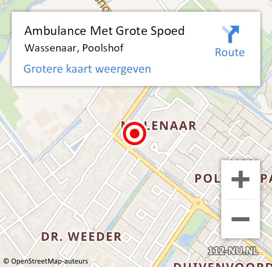 Locatie op kaart van de 112 melding: Ambulance Met Grote Spoed Naar Wassenaar, Poolshof op 3 januari 2022 05:04