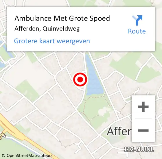 Locatie op kaart van de 112 melding: Ambulance Met Grote Spoed Naar Afferden, Quinveldweg op 3 januari 2022 05:08