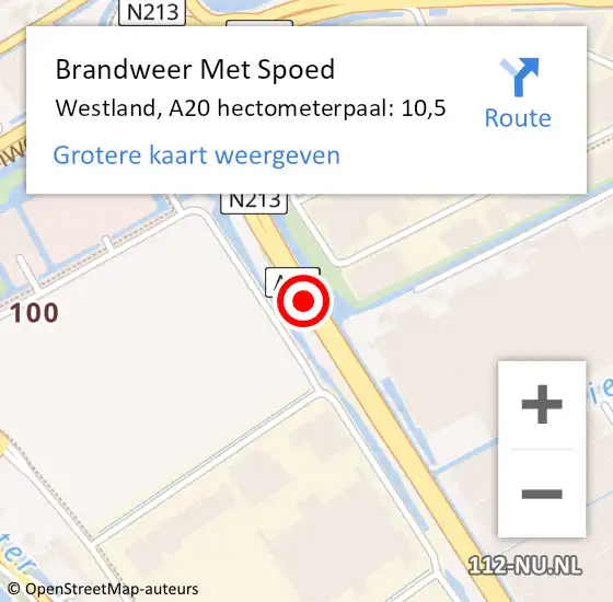 Locatie op kaart van de 112 melding: Brandweer Met Spoed Naar Westland, A20 hectometerpaal: 10,5 op 3 januari 2022 05:33