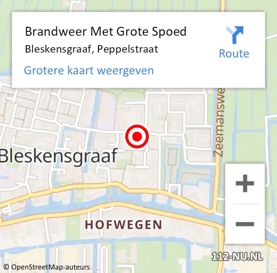 Locatie op kaart van de 112 melding: Brandweer Met Grote Spoed Naar Bleskensgraaf, Peppelstraat op 3 januari 2022 06:06