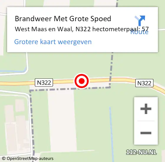 Locatie op kaart van de 112 melding: Brandweer Met Grote Spoed Naar West Maas en Waal, N322 hectometerpaal: 57 op 3 januari 2022 08:07