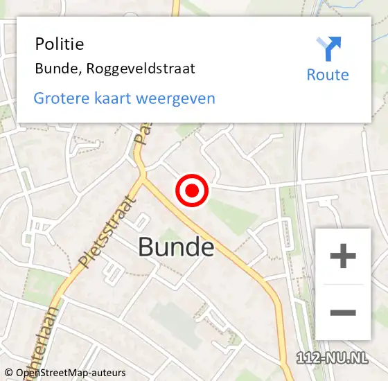 Locatie op kaart van de 112 melding: Politie Bunde, Roggeveldstraat op 3 januari 2022 08:08