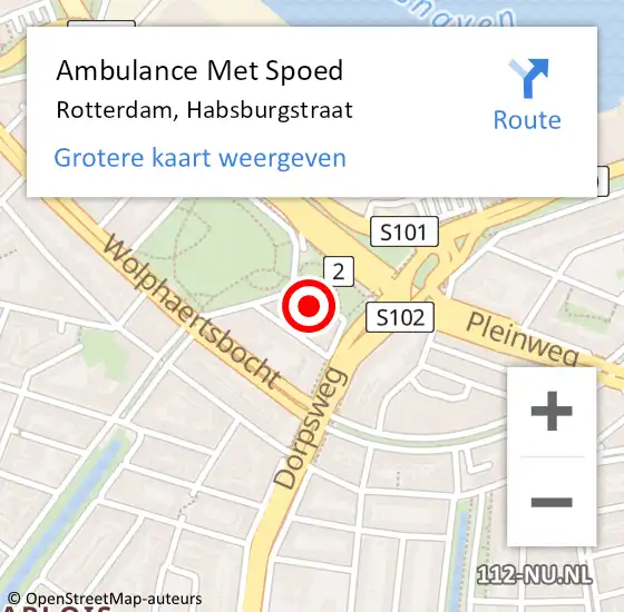 Locatie op kaart van de 112 melding: Ambulance Met Spoed Naar Rotterdam, Habsburgstraat op 3 januari 2022 08:37