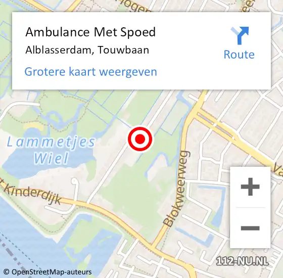 Locatie op kaart van de 112 melding: Ambulance Met Spoed Naar Alblasserdam, Touwbaan op 3 januari 2022 08:38