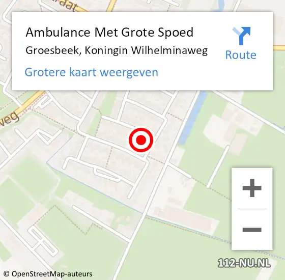 Locatie op kaart van de 112 melding: Ambulance Met Grote Spoed Naar Groesbeek, Koningin Wilhelminaweg op 3 januari 2022 08:48