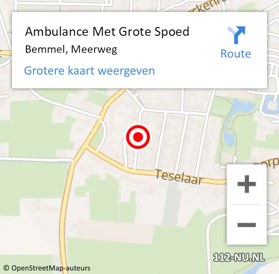 Locatie op kaart van de 112 melding: Ambulance Met Grote Spoed Naar Bemmel, Meerweg op 3 januari 2022 09:19