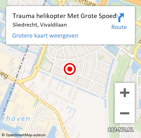 Locatie op kaart van de 112 melding: Trauma helikopter Met Grote Spoed Naar Sliedrecht, Vivaldilaan op 3 januari 2022 09:33