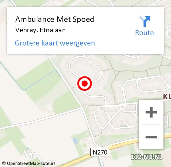 Locatie op kaart van de 112 melding: Ambulance Met Spoed Naar Venray, Etnalaan op 4 juli 2014 09:46