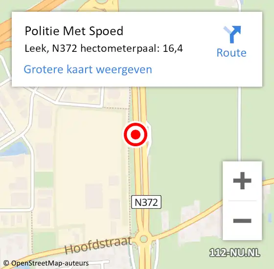 Locatie op kaart van de 112 melding: Politie Met Spoed Naar Leek, N372 hectometerpaal: 16,4 op 3 januari 2022 10:31