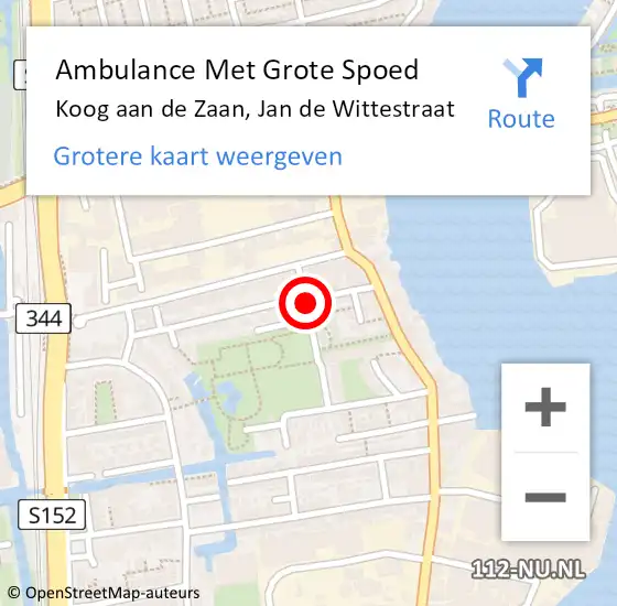 Locatie op kaart van de 112 melding: Ambulance Met Grote Spoed Naar Koog aan de Zaan, Jan de Wittestraat op 3 januari 2022 12:11
