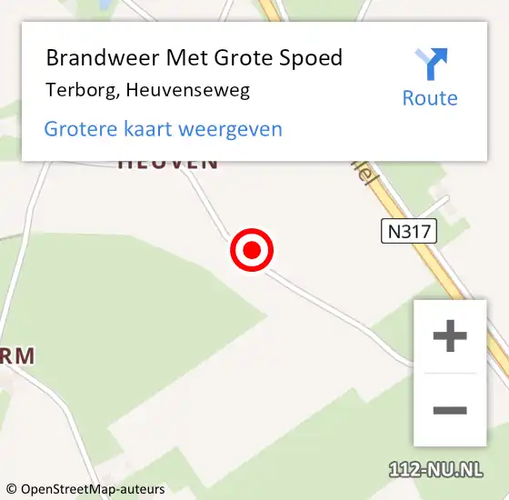 Locatie op kaart van de 112 melding: Brandweer Met Grote Spoed Naar Terborg, Heuvenseweg op 3 januari 2022 13:09