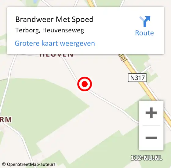 Locatie op kaart van de 112 melding: Brandweer Met Spoed Naar Terborg, Heuvenseweg op 3 januari 2022 13:24