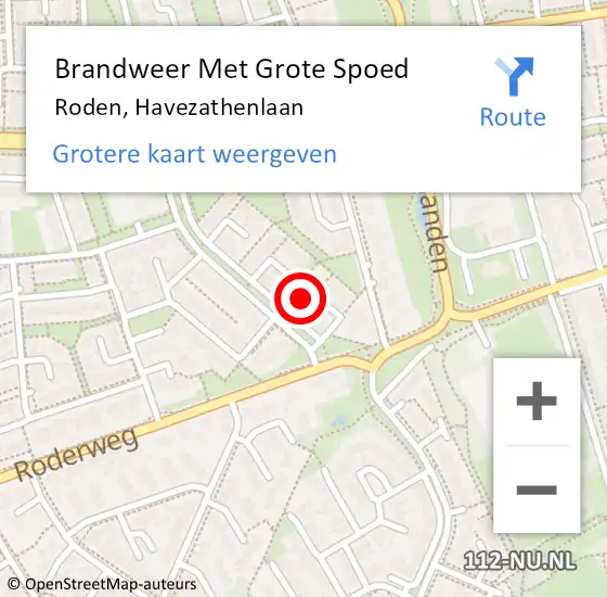 Locatie op kaart van de 112 melding: Brandweer Met Grote Spoed Naar Roden, Havezathenlaan op 3 januari 2022 13:28