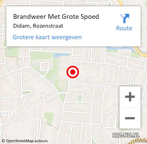 Locatie op kaart van de 112 melding: Brandweer Met Grote Spoed Naar Didam, Rozenstraat op 3 januari 2022 14:02