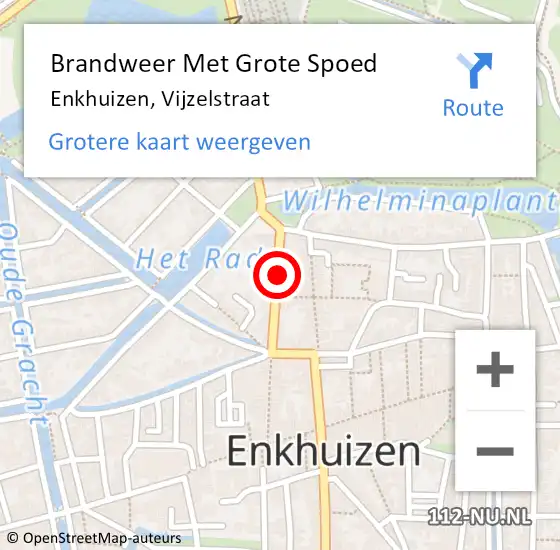 Locatie op kaart van de 112 melding: Brandweer Met Grote Spoed Naar Enkhuizen, Vijzelstraat op 3 januari 2022 14:14