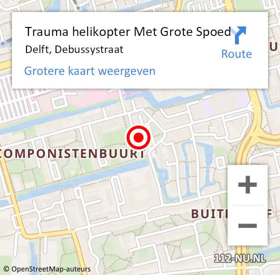 Locatie op kaart van de 112 melding: Trauma helikopter Met Grote Spoed Naar Delft, Debussystraat op 3 januari 2022 14:20