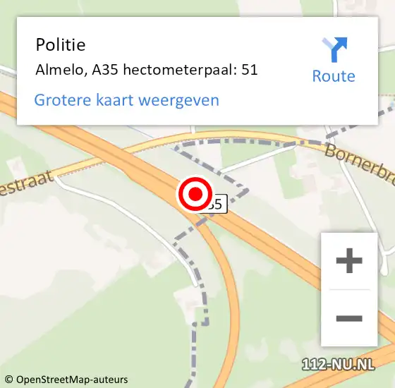 Locatie op kaart van de 112 melding: Politie Almelo, A35 hectometerpaal: 51 op 3 januari 2022 14:21