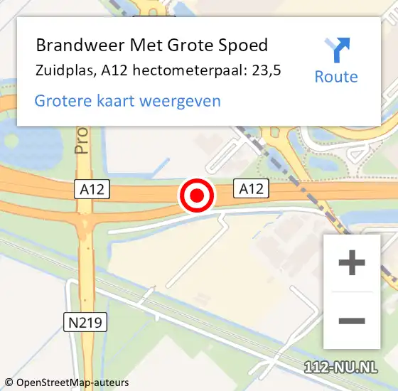 Locatie op kaart van de 112 melding: Brandweer Met Grote Spoed Naar Zuidplas, A12 hectometerpaal: 23,5 op 3 januari 2022 14:25