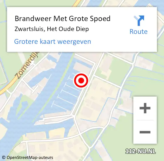 Locatie op kaart van de 112 melding: Brandweer Met Grote Spoed Naar Zwartsluis, Het Oude Diep op 3 januari 2022 14:43