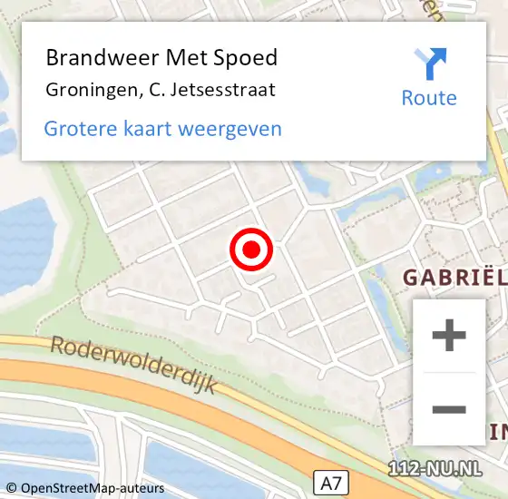 Locatie op kaart van de 112 melding: Brandweer Met Spoed Naar Groningen, C. Jetsesstraat op 3 januari 2022 14:47