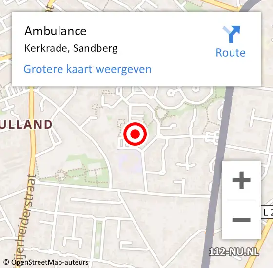 Locatie op kaart van de 112 melding: Ambulance Kerkrade, Sandberg op 7 oktober 2013 10:18