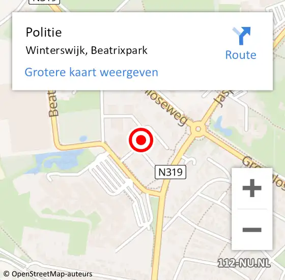 Locatie op kaart van de 112 melding: Politie Winterswijk, Beatrixpark op 3 januari 2022 16:42