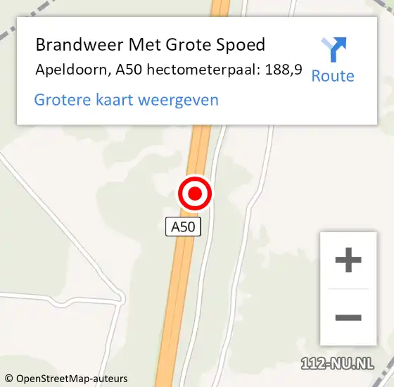 Locatie op kaart van de 112 melding: Brandweer Met Grote Spoed Naar Apeldoorn, A50 hectometerpaal: 188,9 op 3 januari 2022 17:04