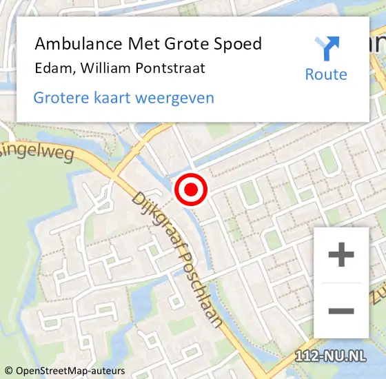 Locatie op kaart van de 112 melding: Ambulance Met Grote Spoed Naar Edam, William Pontstraat op 3 januari 2022 17:30