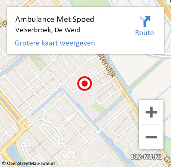 Locatie op kaart van de 112 melding: Ambulance Met Spoed Naar Velserbroek, De Weid op 3 januari 2022 18:03