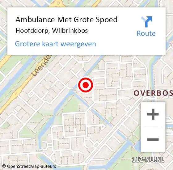 Locatie op kaart van de 112 melding: Ambulance Met Grote Spoed Naar Hoofddorp, Wilbrinkbos op 3 januari 2022 18:54