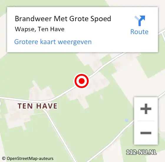 Locatie op kaart van de 112 melding: Brandweer Met Grote Spoed Naar Wapse, Ten Have op 3 januari 2022 19:13