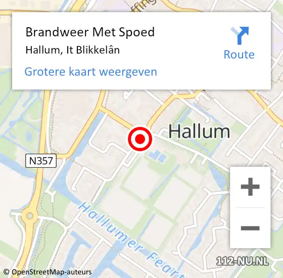 Locatie op kaart van de 112 melding: Brandweer Met Spoed Naar Hallum, It Blikkelân op 3 januari 2022 19:55